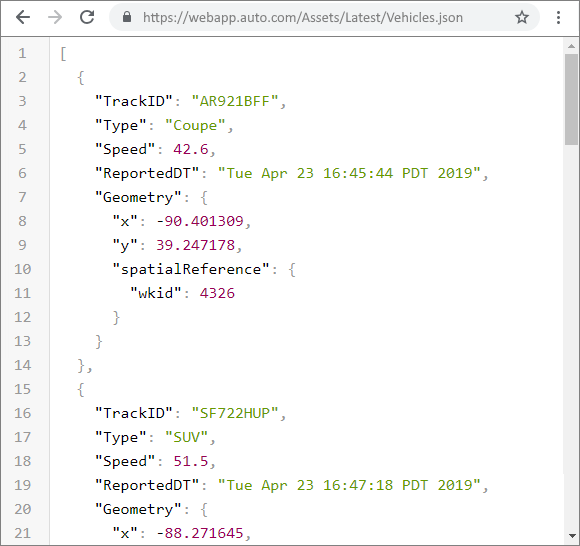 Event data organized in a JSON array Event data organized in a JSON array